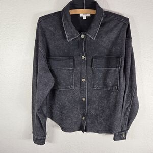 Hippie Rose Dark Wash Black Button Up Sz M Long Sleeve Blouse Top Collared